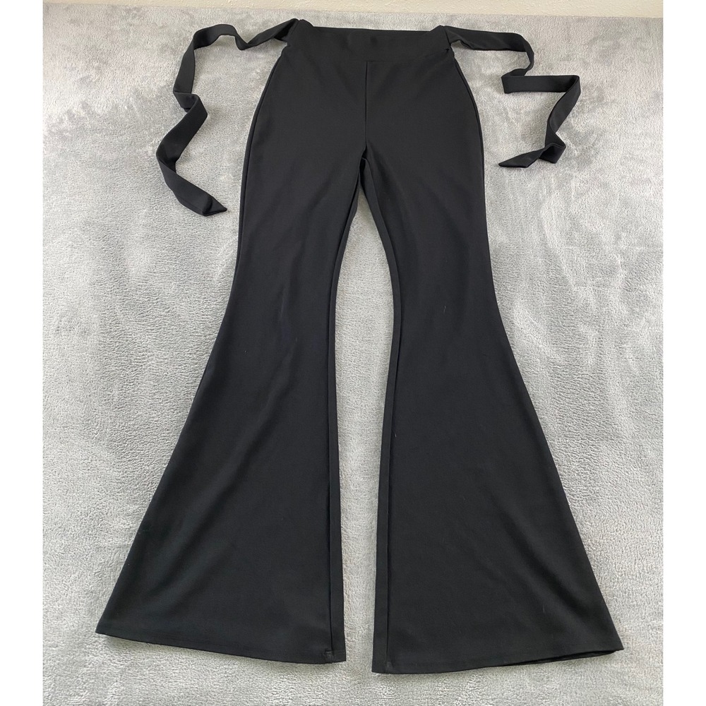 Windsor Womens Black High Waisted Flare Bell Bottom Pants with Side Ties Size S